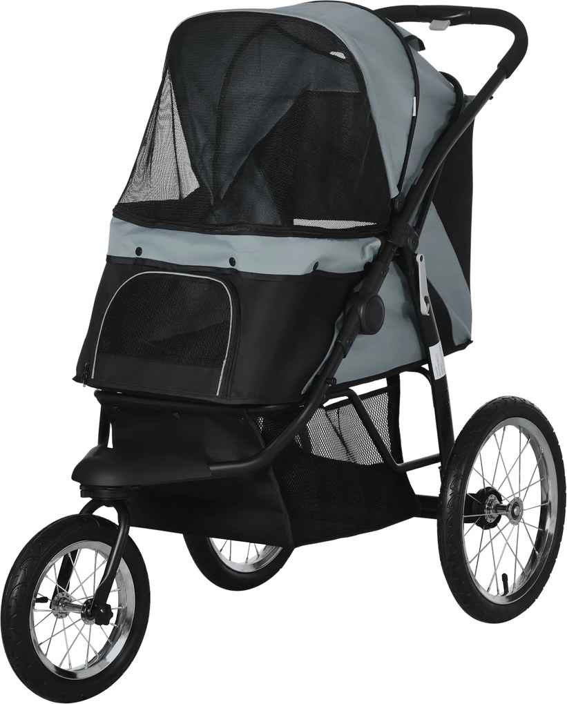 PawHut Kutya Kocsi Kutya Babakocsi Összecsukható Kutyák és Macskák Számára 20 kg-ig, Macska Kocsi Minden Terepre Kialakított Gumi Kerekekkel, Párnázot