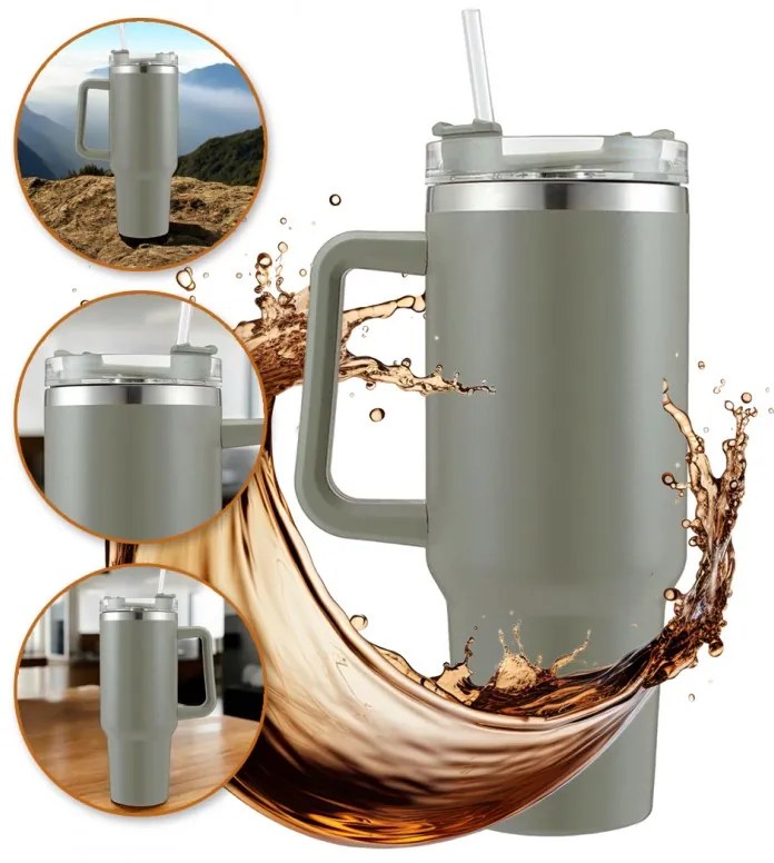 Termosz bögre szívószállal TERMOS 1000 ml, szürke