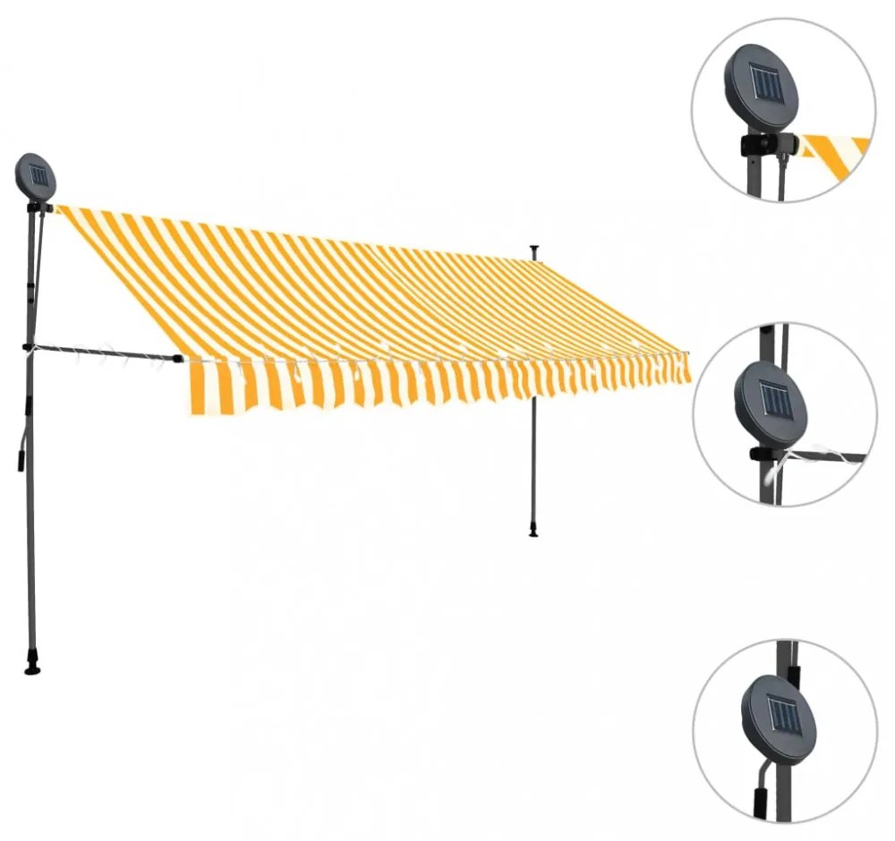 fehér-narancssárga kézzel kihúzható LED-es napellenző 350 cm