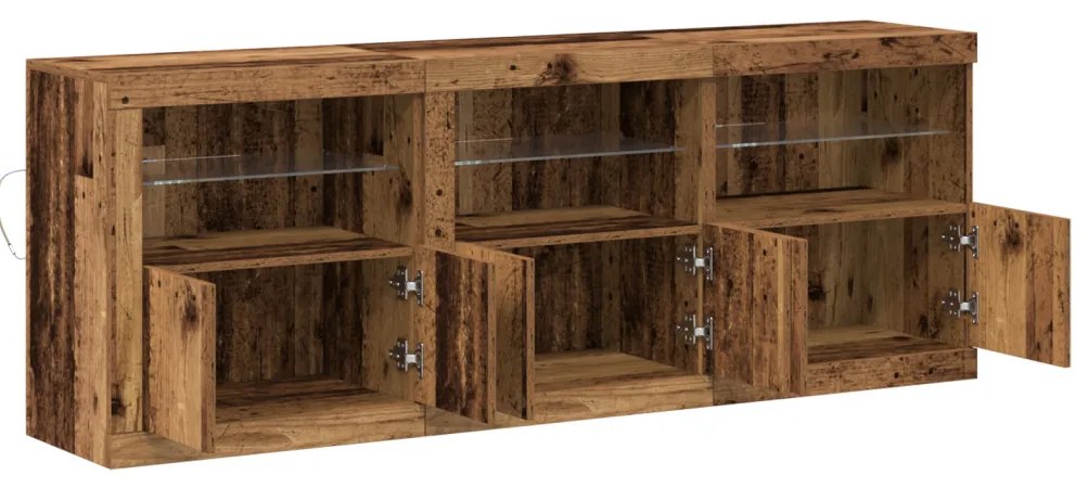 Széf LED -es lámpákkal Régi fa 181.5 x 37 x 67 cm Faanyag