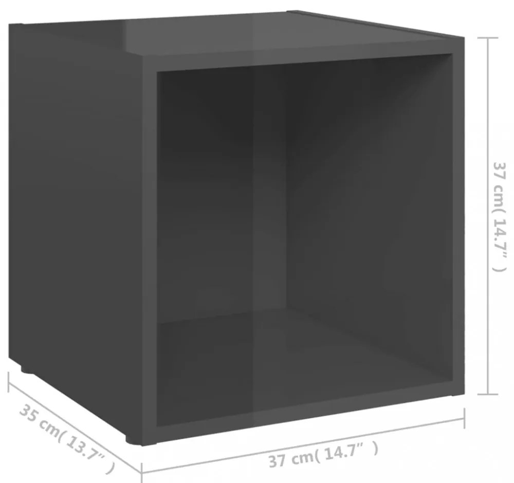 4 db magasfényű szürke szerelt fa TV-szekrény 37 x 35 x 37 cm