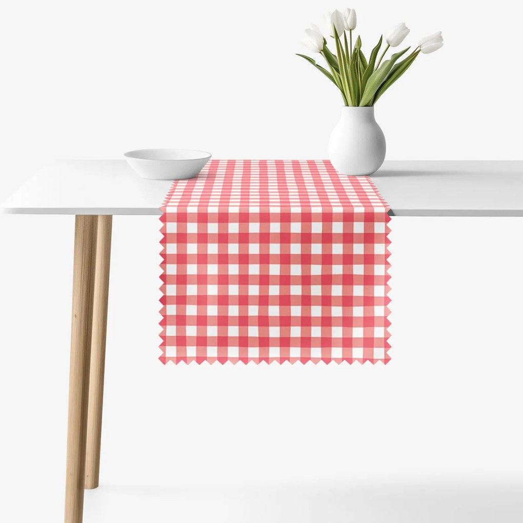 Goldea teflonbevonatú asztali futó - piros kockás 35x120 cm