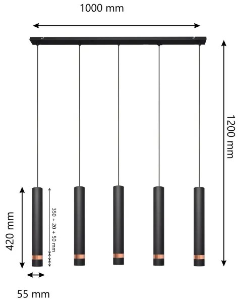 LED Csillár zsinóron TUBA 5xGU10/6,5W/230V fekete/réz