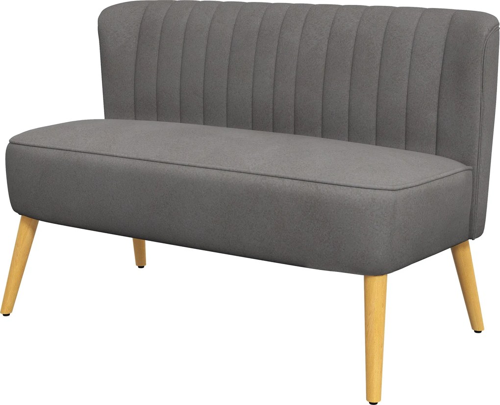 HOMCOM 2-Személyes Szövet Kanapé Kárpitozott Kétüléses Kanapé A Lounge Bútorokhoz Fa, Samt-Szerű Poliészter Hab, Sötétszürke, 117 x 56,5 x 77 cm | Aos