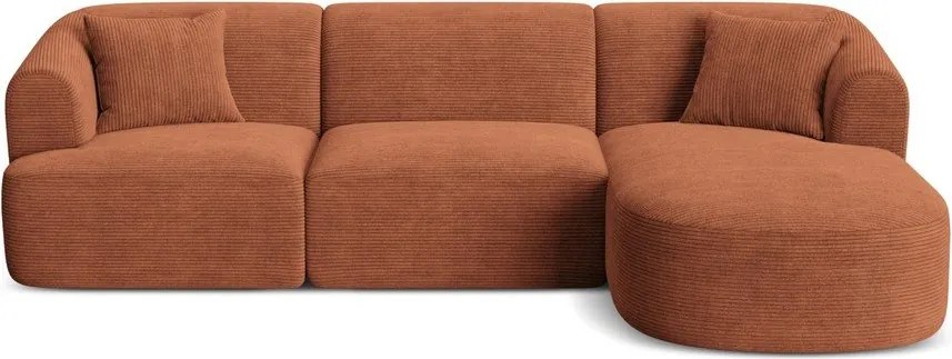 Terrakotta színű kordbársony sarokkanapé (jobb oldali-heverő résszel) Campi – Cosmopolitan Design