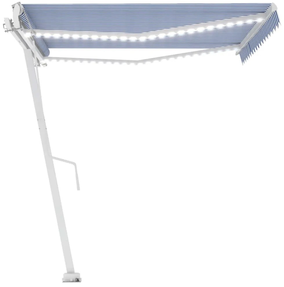 kék/fehér automata szélérzékelős és LED-es napellenző 450x300cm