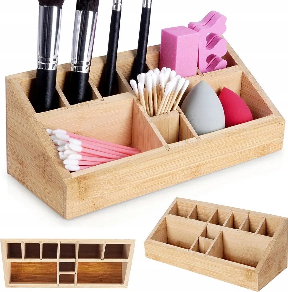 Bambusz rendszerező doboz Kozmetikai tároló Akcesoria sminkeléshez