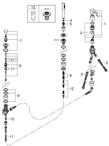 GROHE 19965001 - LINEARE háromlyukú kádcsaptelep, fényes króm