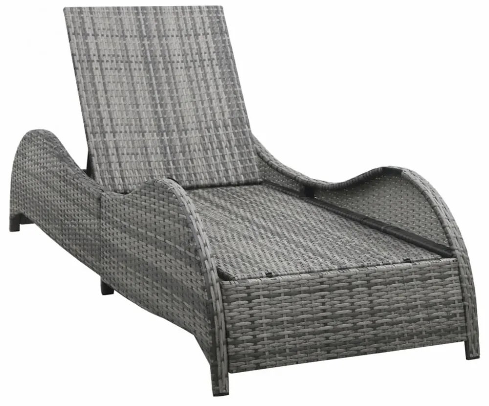 antracitszürke polyrattan napozóágy párnával