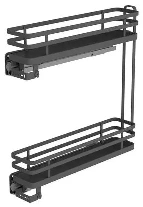 Konyhai fémrács, 150mm, bal oldalra szerelhető, rövid, antracit, teljes kihúzás, csillapított záródás, rejtett fióksín, 2 kosár SIGE, Infinity Plus 00...