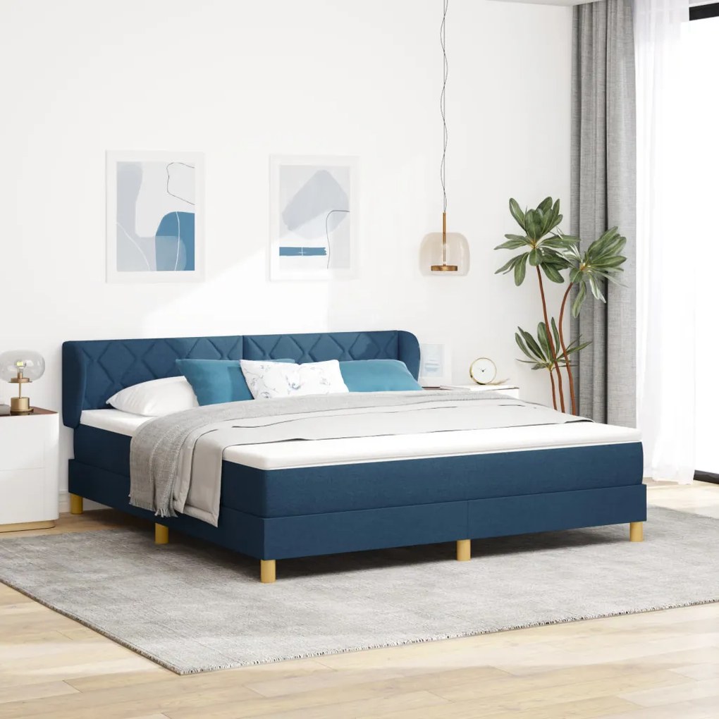 Boxspring Ágy Mattal - Kék, 180x200 cm, Szövet