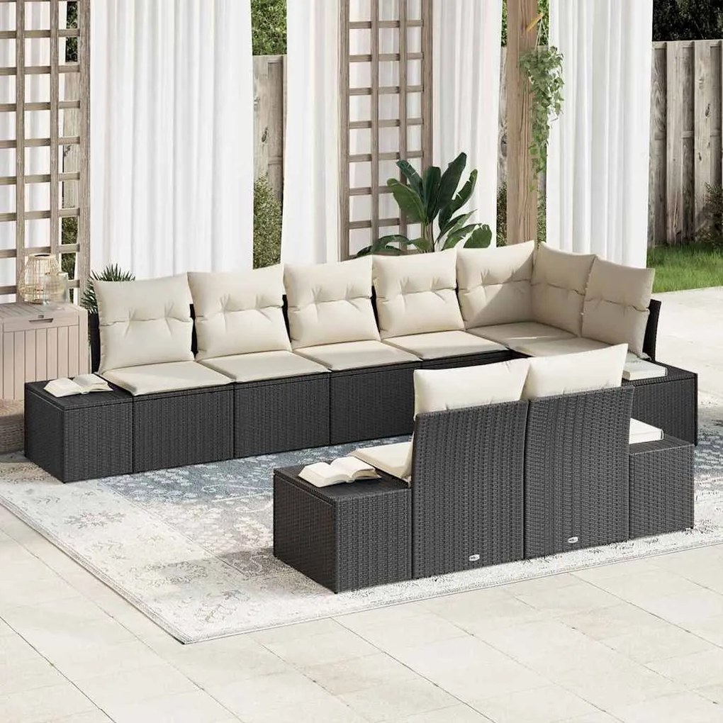 Kerti Kanapé Szett 8 pcs Fekete és krémszínű 319 x 154 x 85 cm