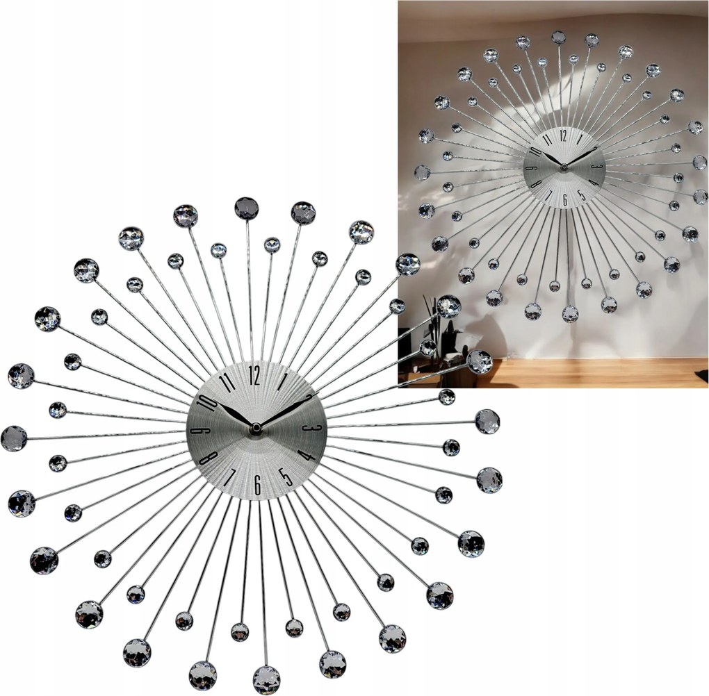 Falióra Kristályokkal Ezüst fém modern 50 x 50 cm 23YC0894