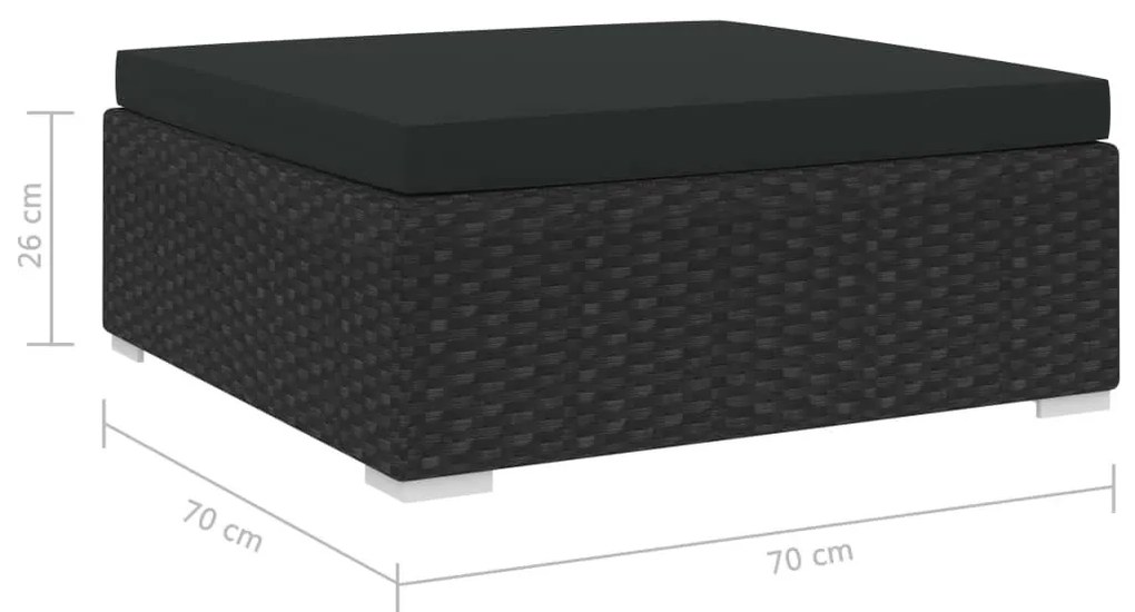 1 db fekete polyrattan moduláris lábtartó párnával