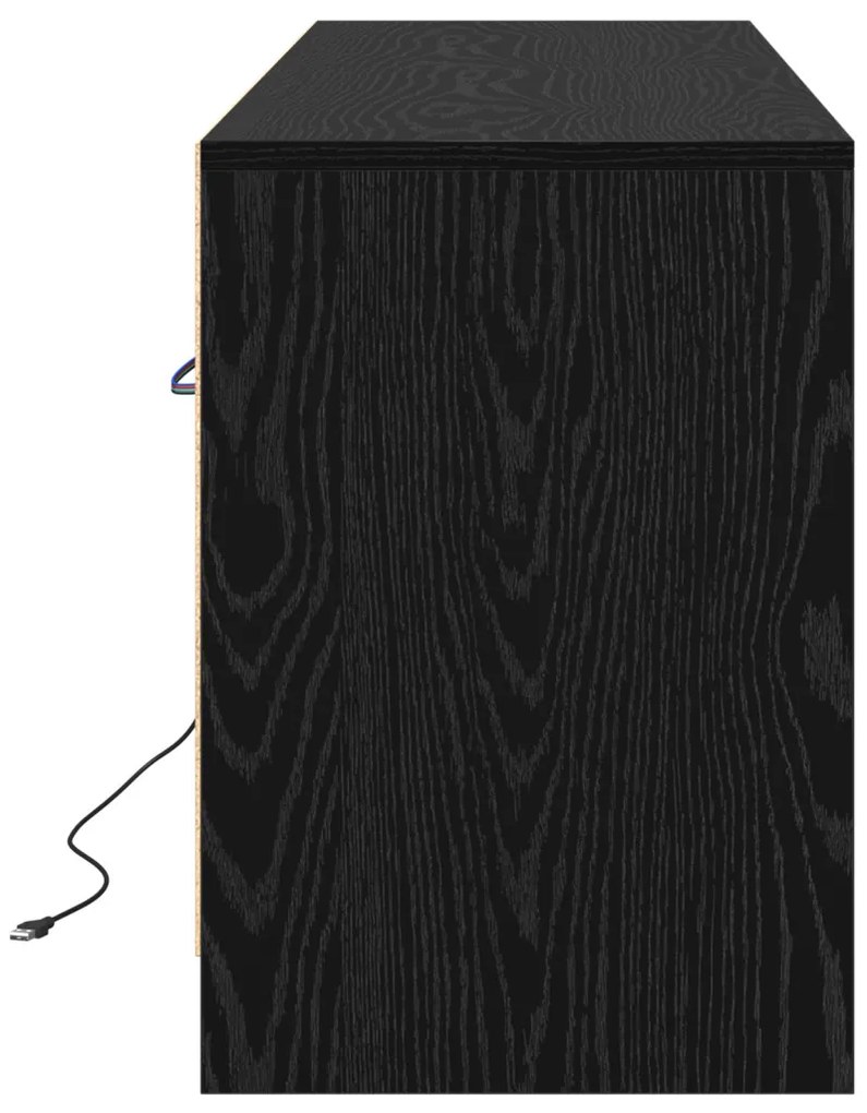 TV Szekrény LED Fekete Kőrisből, 139.5x34x50 cm, Mérnöki Fa Anyagból