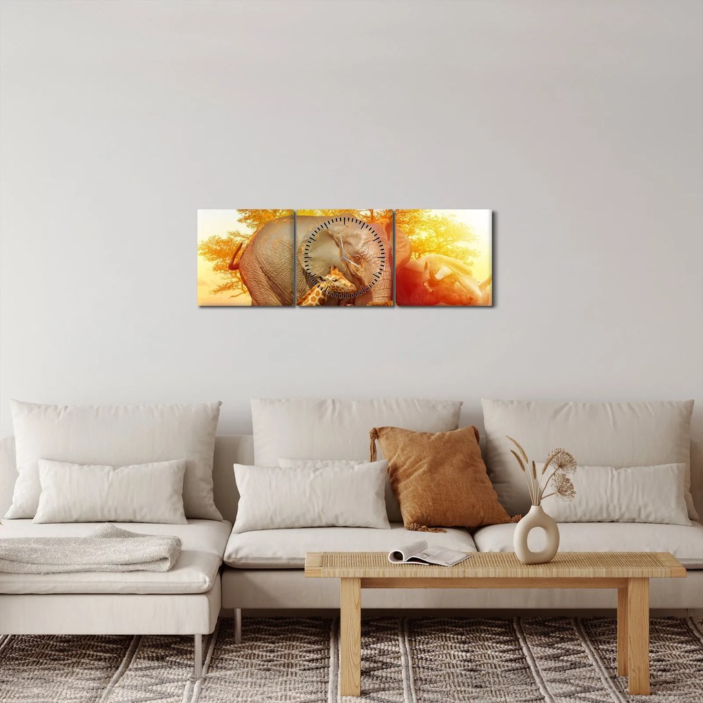 Afrikai állatok képe (órával) (90x30 cm)