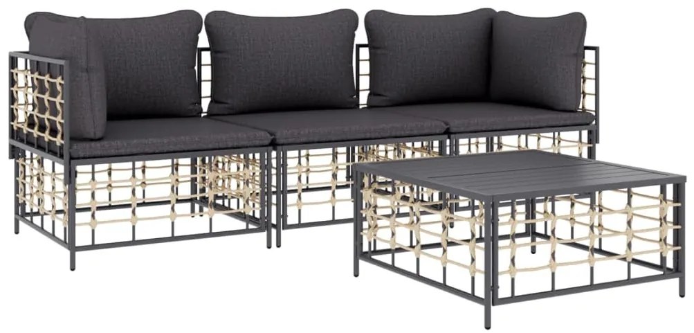 4 részes antracitszürke polyrattan kerti ülőgarnitúra párnákkal