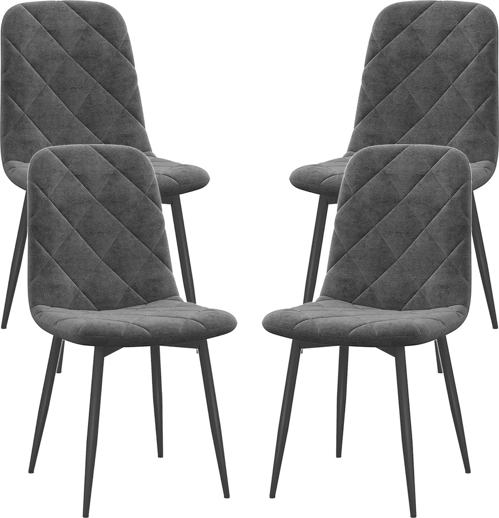 HOMCOM 4 db Modern Étkezőszék, Puhával Borítva Acél Lábakkal, Nappalihoz 45x54x87 cm Szürke | Aosom