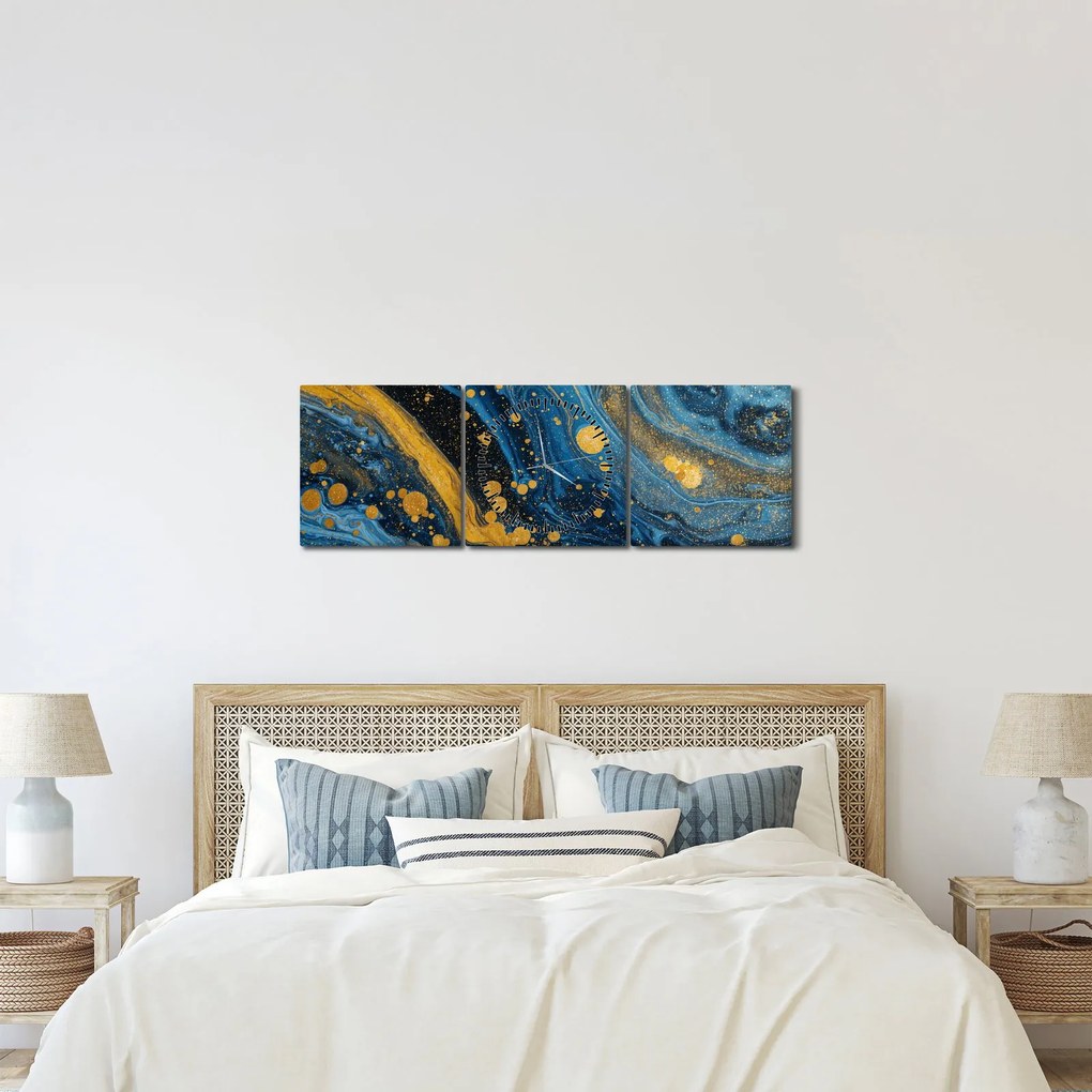 Kép - Kék absztrakció arannyal (órával) (90x30 cm)
