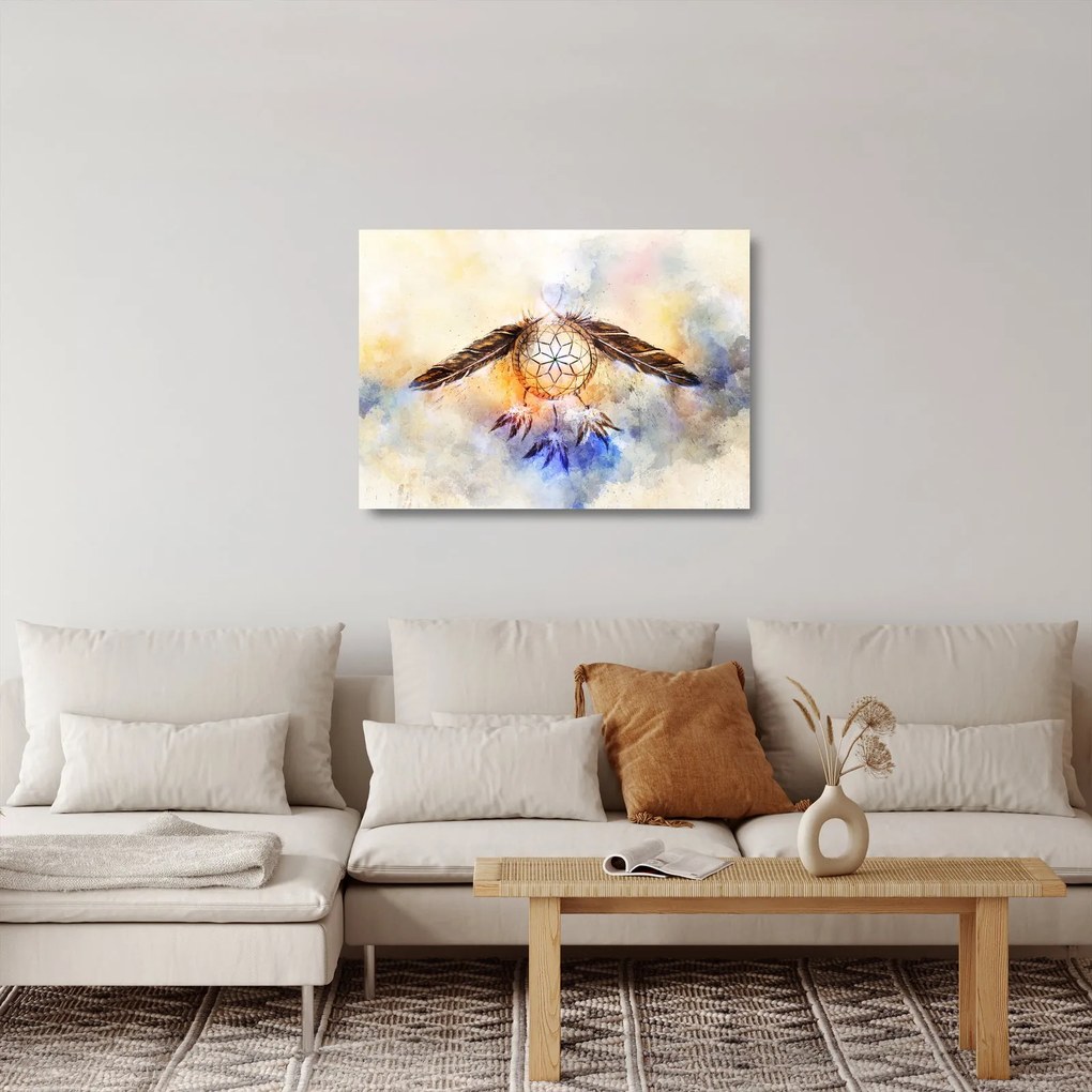 Kép - Álomfogó tollas (üvegen) (70x50 cm)