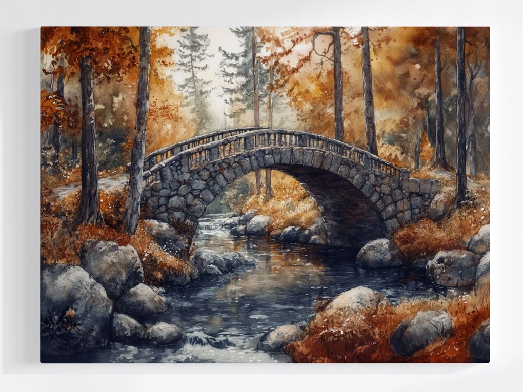 Vászonkép Canvas Tájkép Erdő Ősz Híd Patak 100x75