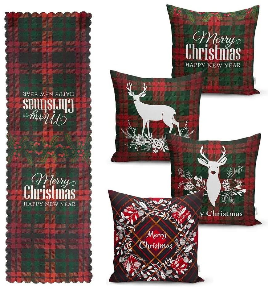 Tartan Christmas 4 db karácsonyi párnahuzat és asztali futó szett - Minimalist Cushion Covers