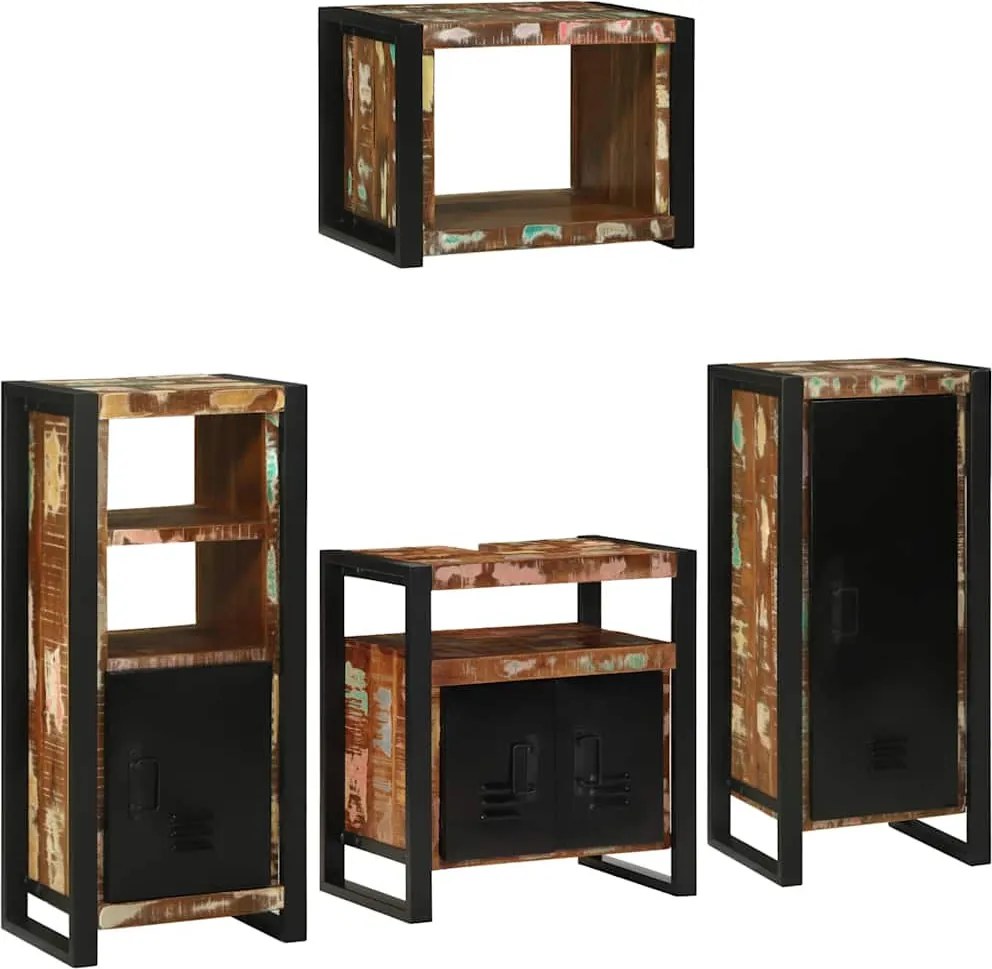 Fürdőszoba bútor szett 4 pcs Szilárd újrahasznosított fa