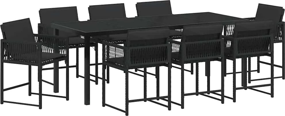 vidaXL Kert étkező szett 9 pcs Fekete polirattan