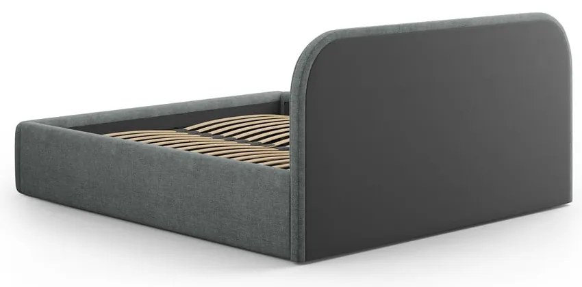 Sötétszürke kárpitozott ágyneműtartós franciaágy ágyráccsal 180x200 cm Juno – Windsor &amp; Co Sofas