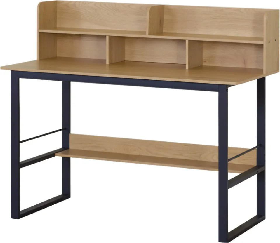 Polcos íróasztal / számítógépasztal 120×60 cm, masszív fém vázzal, fekete–aranytölgy – Intenso Home