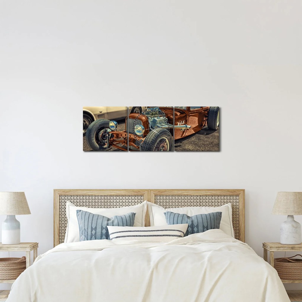 Barna autó képe (órával) (90x30 cm)