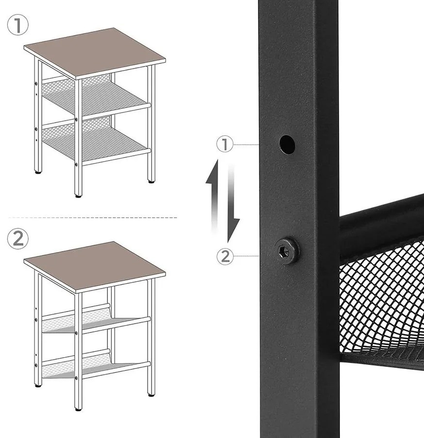 Oldalasztal, éjjeliszekrény 2 állítható hálós polccal 40x55x40 cm