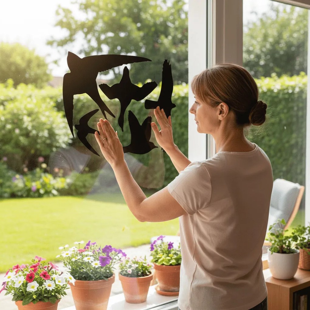 Madárriasztó, madár sziluett ablakmatrica a madarak épségéért