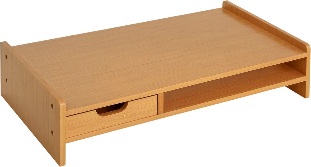 HOMCOM Bambusz Monitoremelő Állvány Íróasztali Szervező Számítógéphez és Laptopokhoz 49x25,5x11,5 cm | Aosom