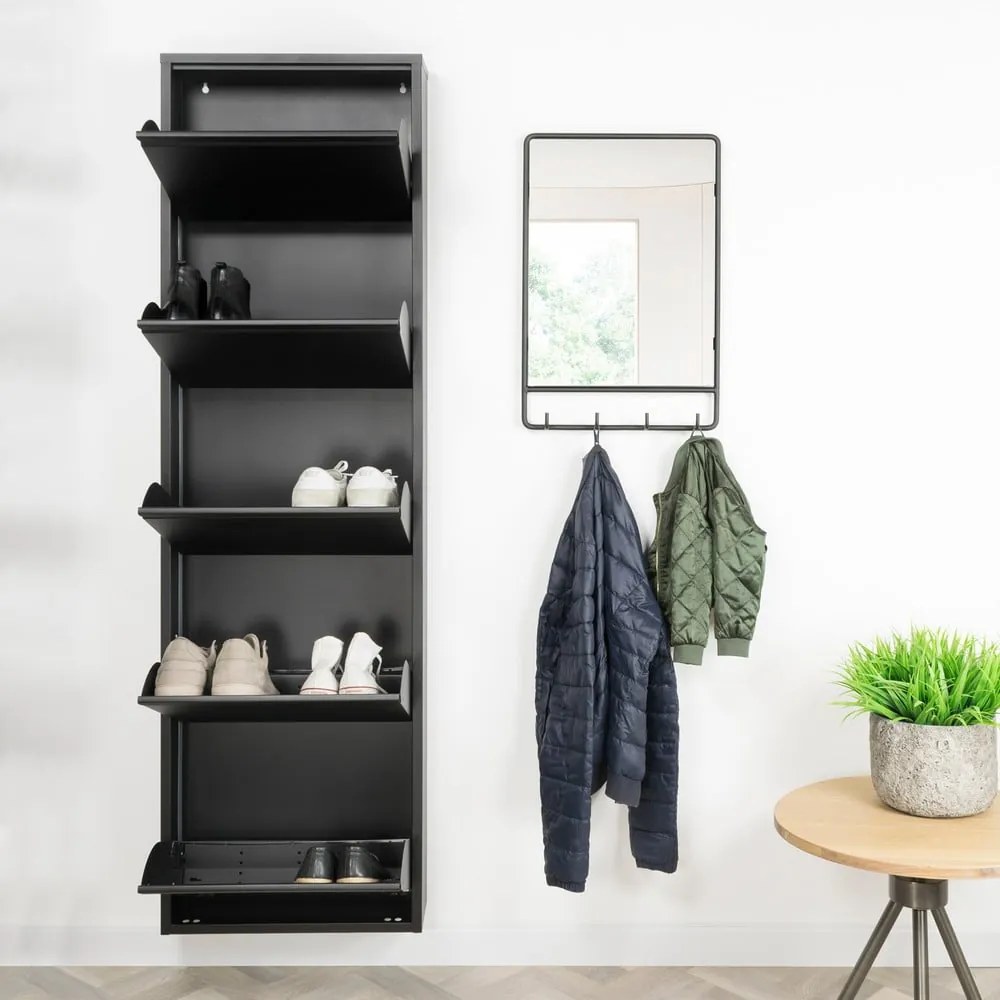 Fekete fém billenő ajtós cipőtartó 50x169x15 cm Billy – Spinder Design