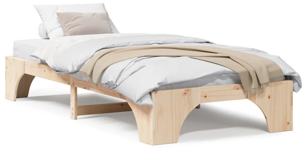 vidaXL Ágykeret Természetes 90 x 200 cm Tömör fenyőfa