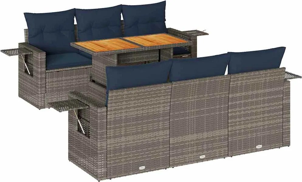 vidaXL 7 részes szürke polyrattan kerti ülőgarnitúra párnákkal