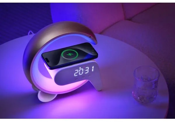 Immax 08986L-LED RGB Dimmelhető lámpa ébresztőórával és Qi töltéssel 30W/230V arany