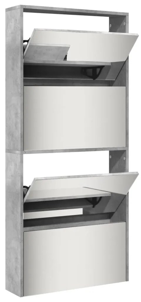 betonszürke 4 szintes cipőszekrény tükörrel 63 x 17 x 134 cm