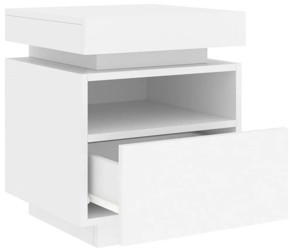 2 db fehér műfa éjjeliszekrény LED-fényekkel 40x39x48,5 cm