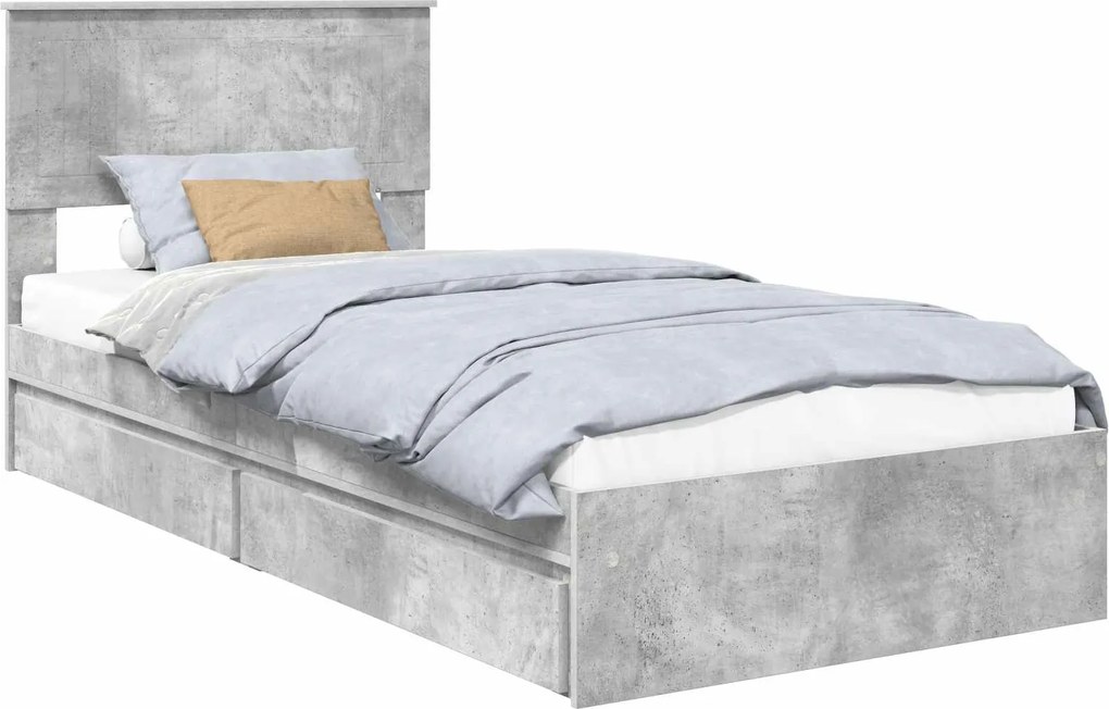 vidaXL Tárolós Ágy fejtámlával Beton Szürke 90 x 190 cm Faanyag