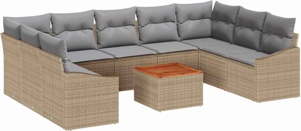 vidaXL Kerti Kanapé Szett 10 pcs Beige és Világosszürke polirattan