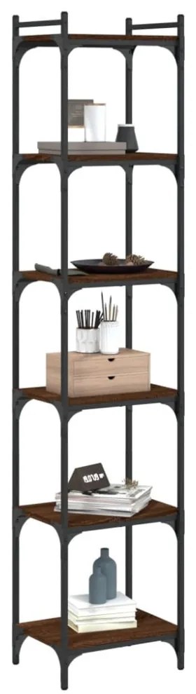 6 szintes barna tölgy színű szerelt fa könyvespolc 40x30x188 cm