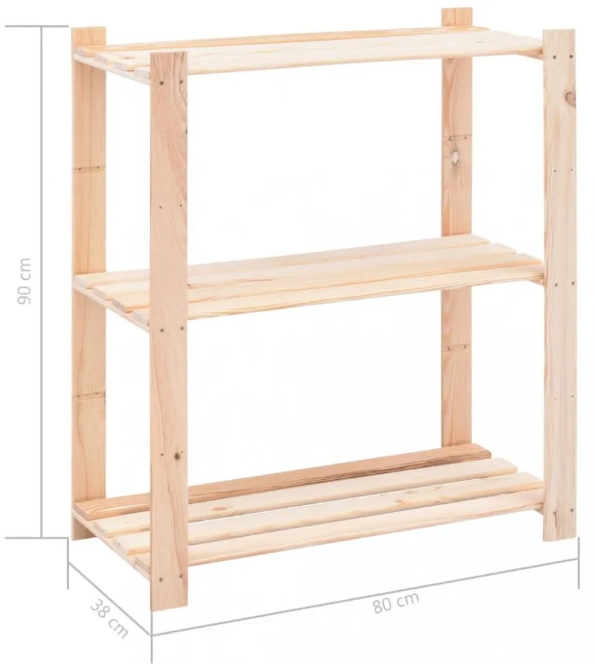 10 db 3-szintes tömör fenyőfa tárolópolc 150 kg 80 x 38 x 90 cm