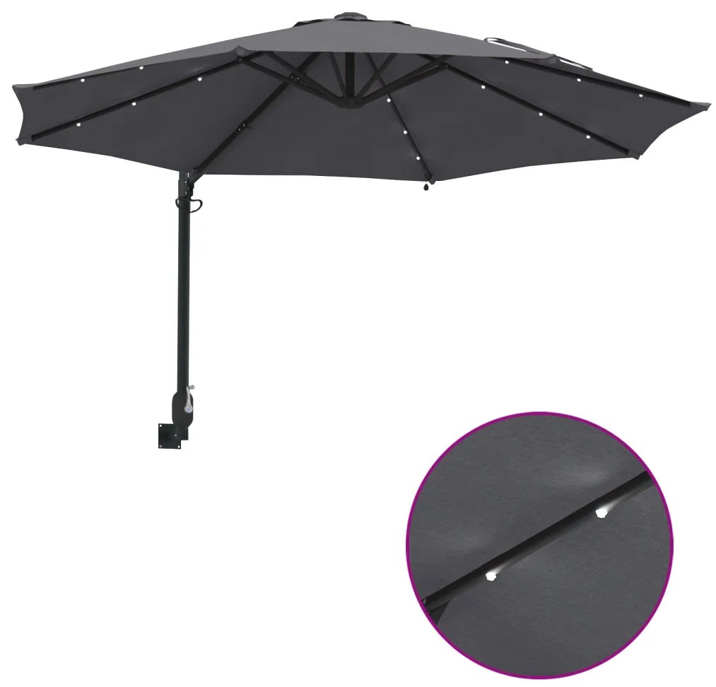 Fali napernyő LED-del Antracit 248 cm