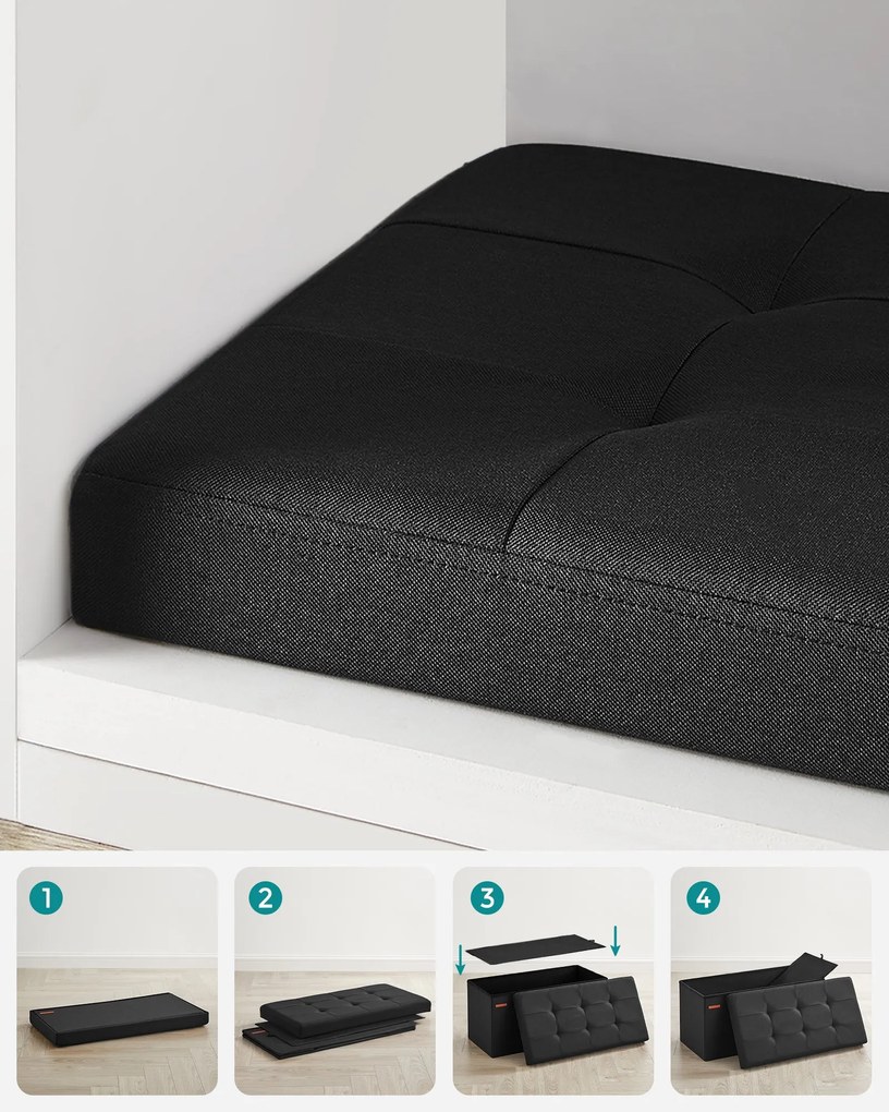 SONGMICS tárolós ülőke, összecsukható ülőpad, 38×76×38 cm, fekete