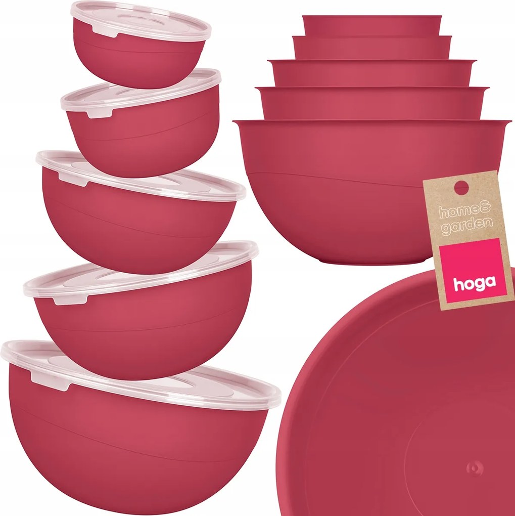 Konyhai Tálak Fedéllel Ételtároló tál szett 0,7L 5L 10el Bordó