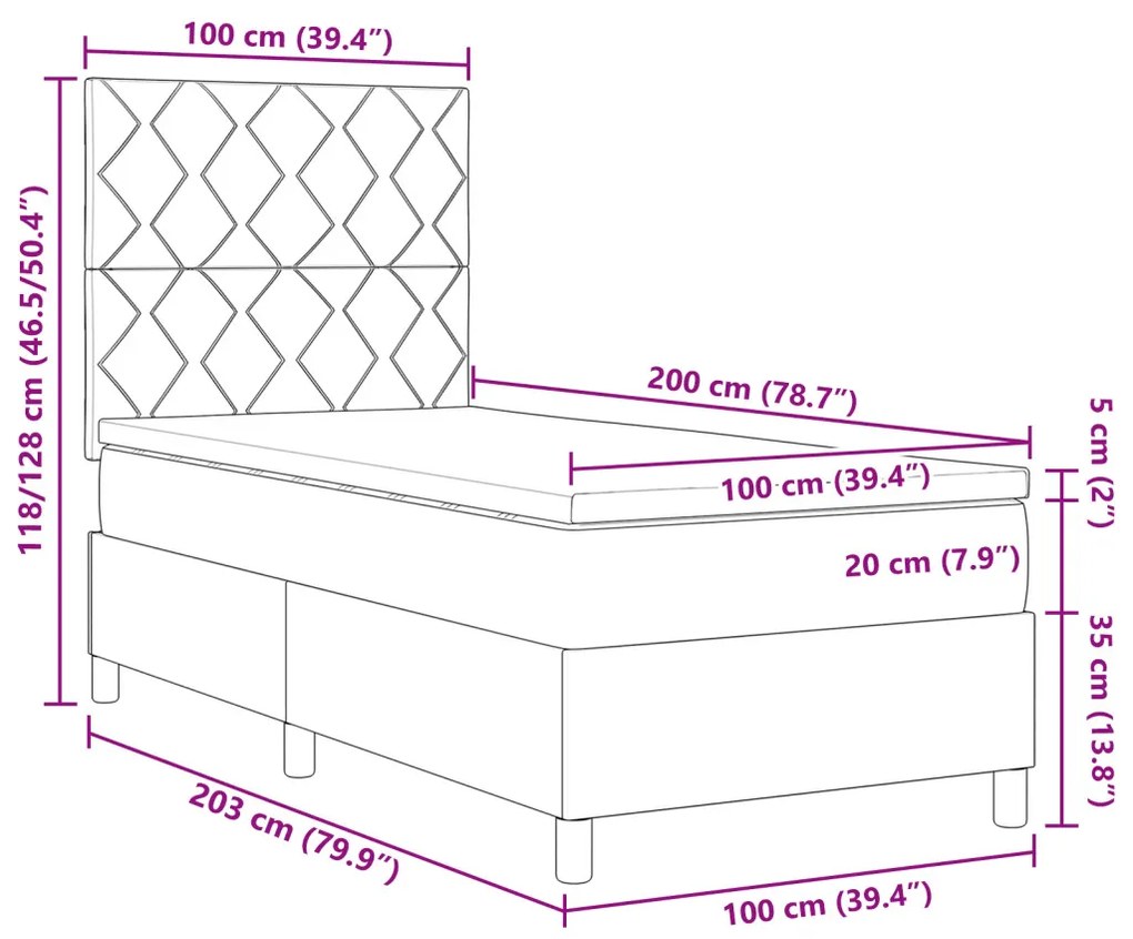 Box Spring Ágy Mattal Kék 100x200 cm Szövet