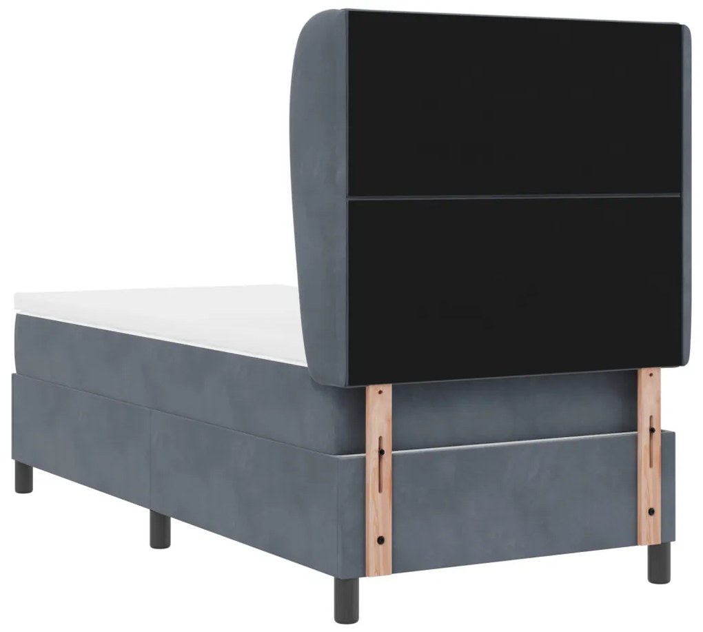 Boxspring Ágy Matraccal Sötétszürke 90x200 cm Bársony