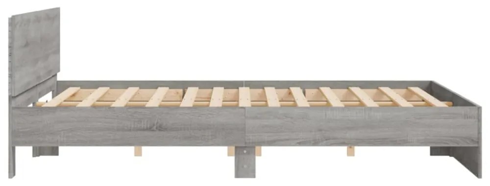 szürke sonoma színű ágykeret fejtámlával és LED-del 180x200 cm
